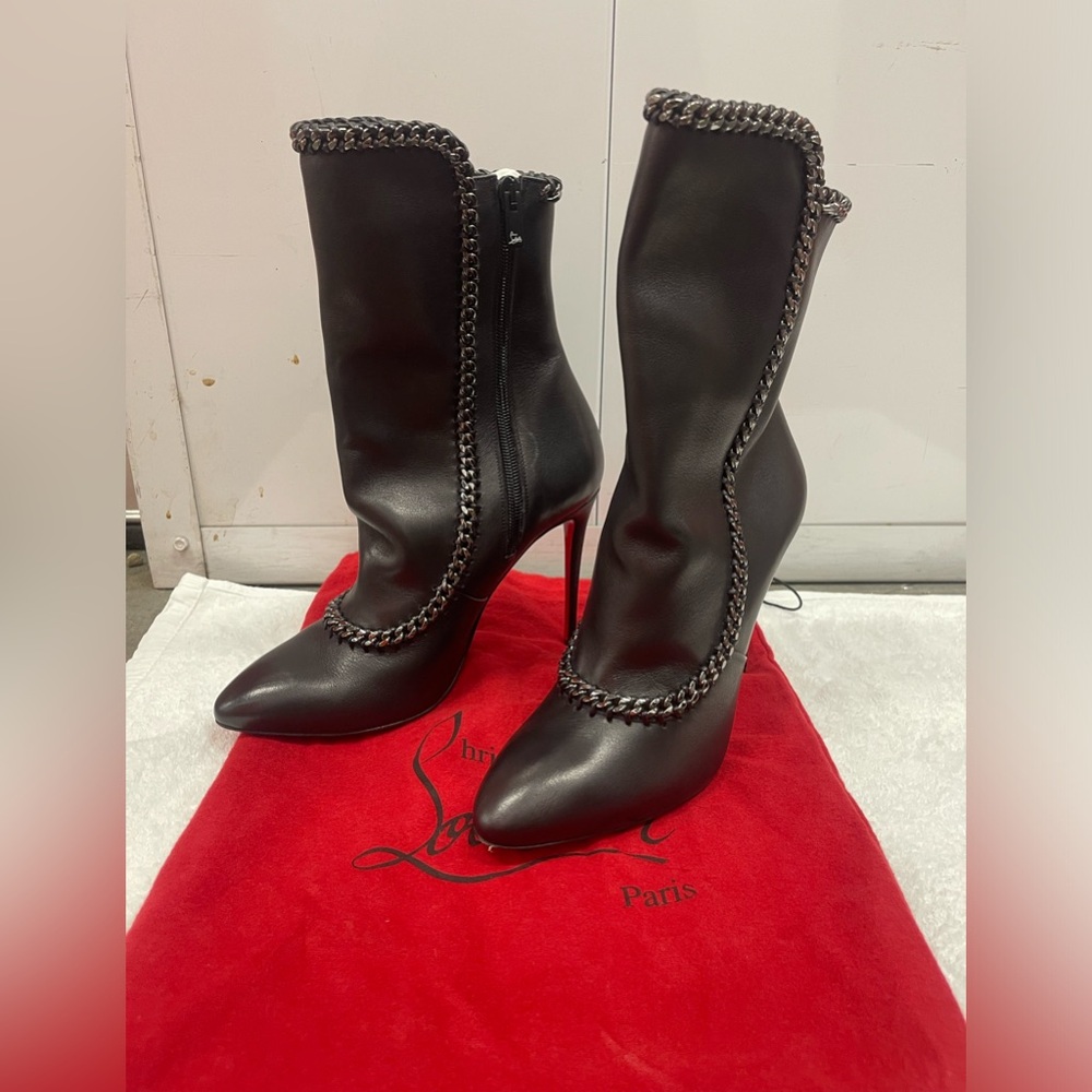 Black leather Christian Louboutin,midcalf, high heel boot